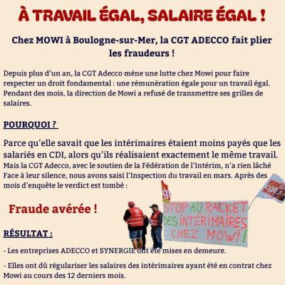 Victoire chez MOWI : la CGT ADECCO et la CGT INTÉRIM imposent l’égalité salariale !