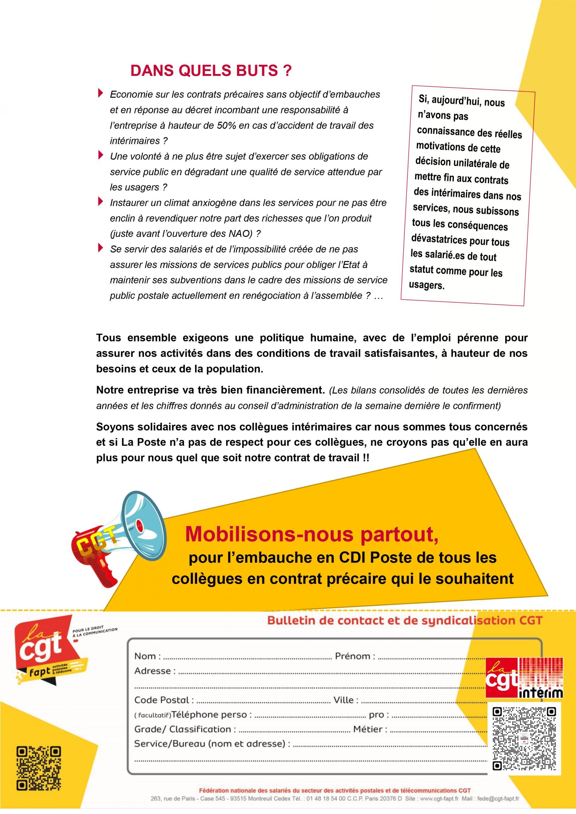 La Poste organise le plus grand plan de licenciement de France, 20 000 Intérimaires sur le carreau. La Poste ne recrutera plus de salariés intérimaires.